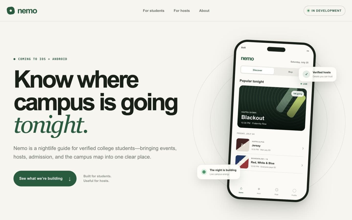 Project Nemo landing page hero with a mobile app preview